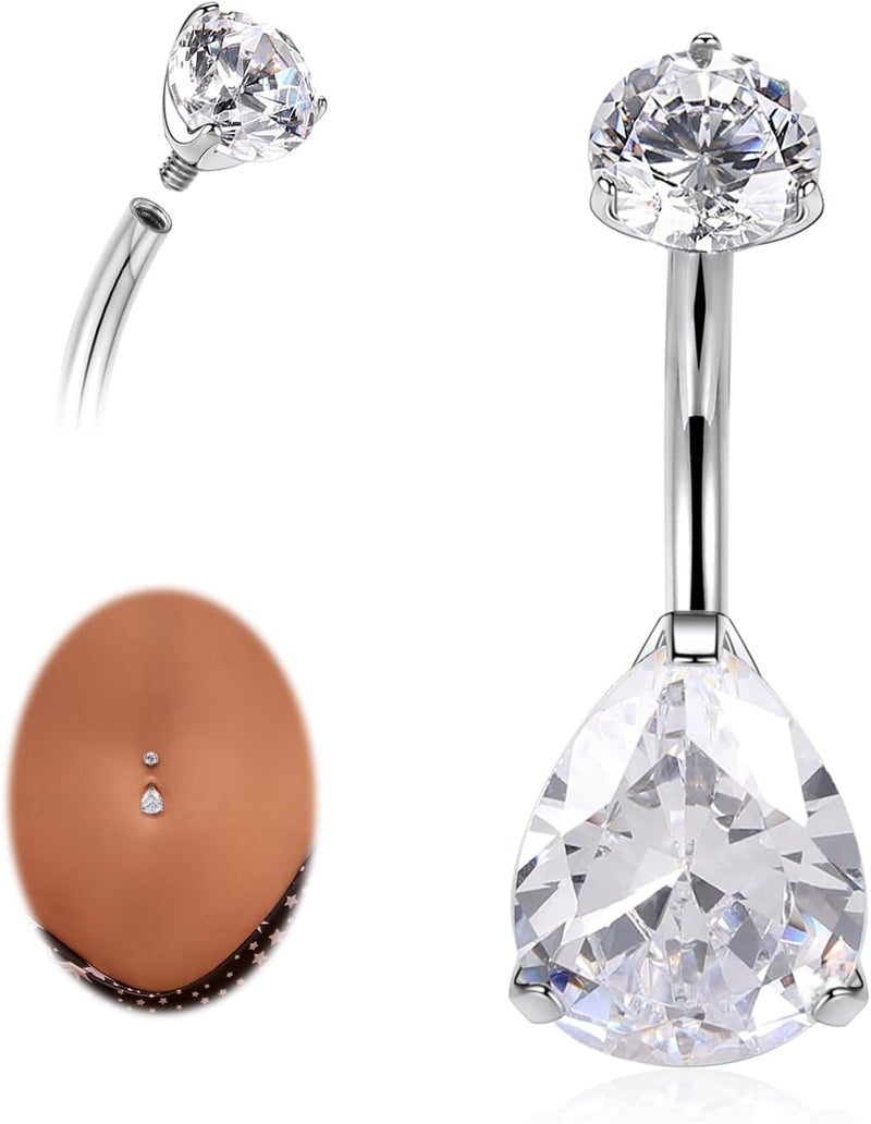 AROWRO Store Gold Belly Button Ring G23 Titanium Hypoallergenic 14G belly ring for Women Men Teardrop Navel Piercing Jewelry 10mm Barbell With Cubic Zircon - Image 1